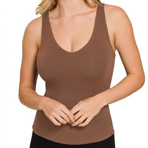 Double-Layered V-Neck Tank Top in Brown